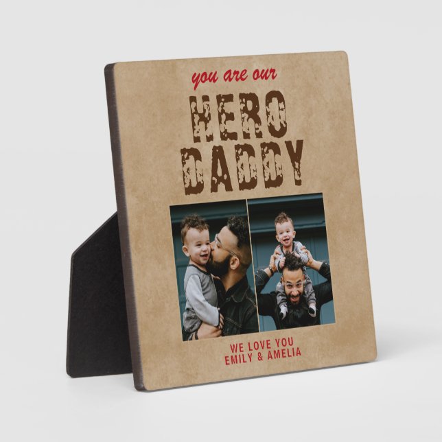 Rustikaler Hero Daddy Vatertag 2 FotoCollage Fotoplatte (Vorderseite)