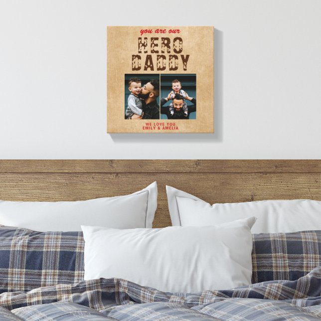 Rustikaler Hero Daddy Vatertag 2 FotoCollage Leinwanddruck (Insitu (Schlafzimmer))