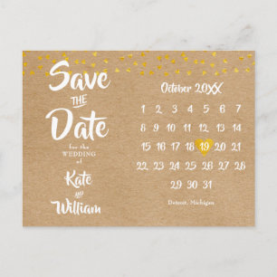 Rustikaler Herzkalender Boho Save the Date Postkarte