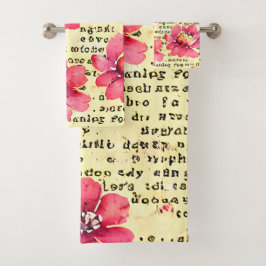 Rustikaler Hintergrund mit Blumen und Buchstaben Badhandtuch Set