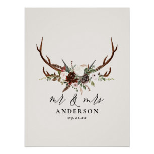 Rustikaler Hirsch-Aquarell-Blumen-Hochzeit für Mr. Poster