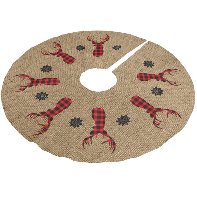 Rustikaler Hirsch Karo-Batist Polyester Weihnachtsbaumdecke (Schrägansicht)