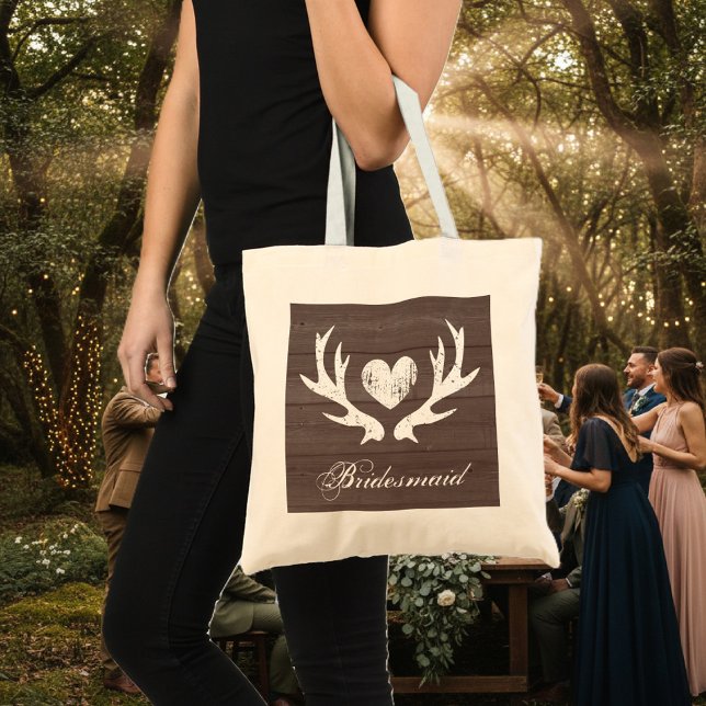 Rustikaler Hirschanhänger Hochzeitsjacke Tragetasche (rustic bridesmaid tote bag)