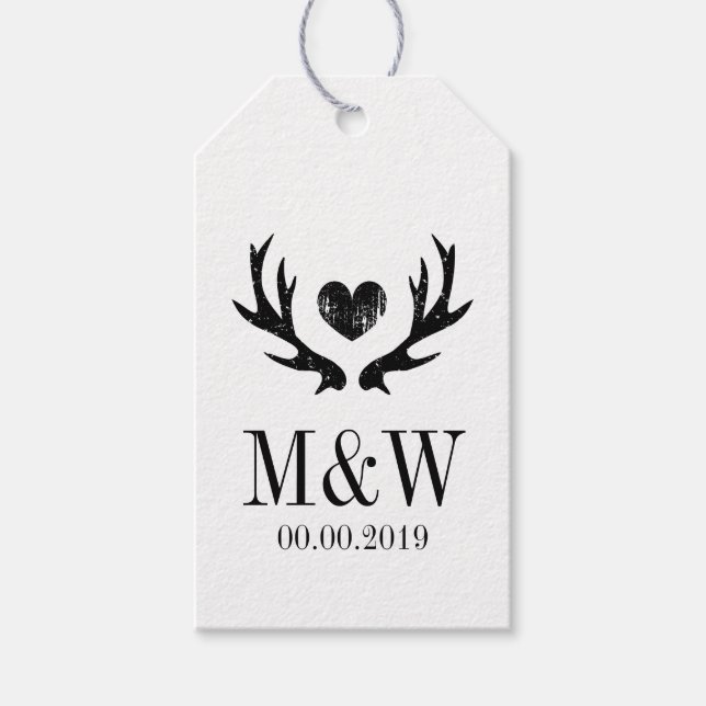 Rustikaler Hirschantler-Gastgeschenk Hochzeit Geschenkanhänger (Vorderseite)
