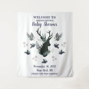 Rustikaler Hirschkopf Blaue Blumige Babyparty Begr Wandteppich