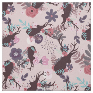 Rustikaler Hirschkopf Mauve Pink Floral Trendmuste Stoff