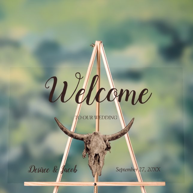 Rustikaler Hochzeitbrown Bull Skull Country Wester Acrylschild (Neutral)