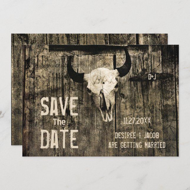 Rustikaler Hochzeitskull-Western Save the Date (Vorne/Hinten)