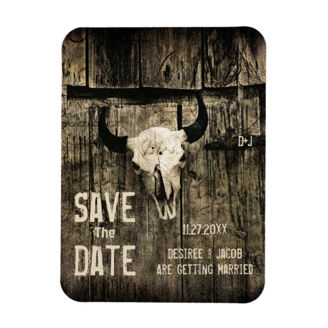 Rustikaler Hochzeitskull-Western Save the Date Magnet (Vertikal)