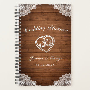 Rustikaler Hochzeitsplaner für Holz und weiße Sp Planer