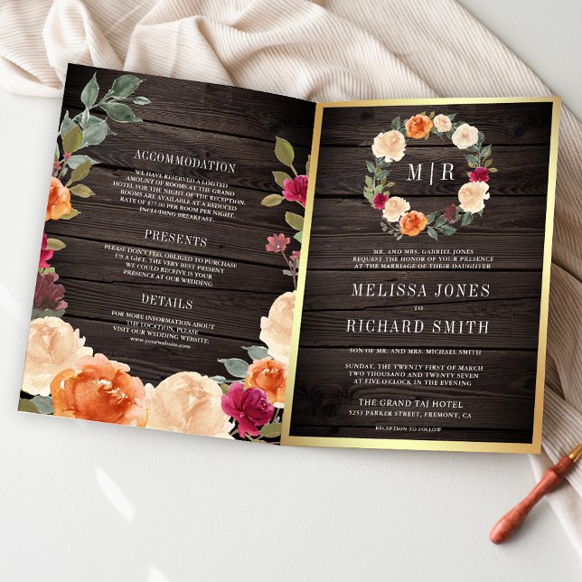 Rustikaler Holz-Blumenkranz QR Code Hochzeit Einladung (Von Creator hochgeladen)