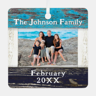 Rustikaler Holz-Familienname-Fotobildrahmen in Bla Ornament Aus Metall