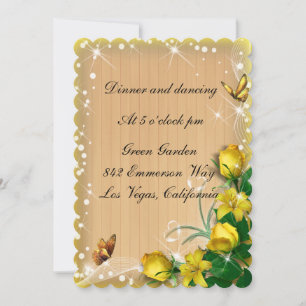 Rustikaler Holz-Gelbblütenschmetterling-Empfang Einladung