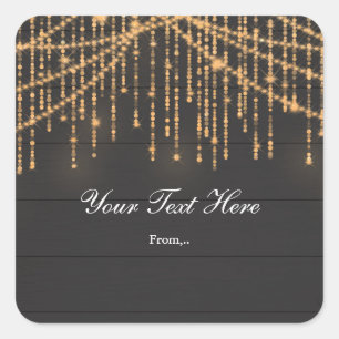 Rustikaler Holz- & Glamour-Sparkling-Lichter-Gunst Quadratischer Aufkleber