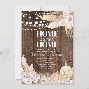 Rustikaler Holz-Herbst-Kürbis-Home-Sweet-Home Einladung