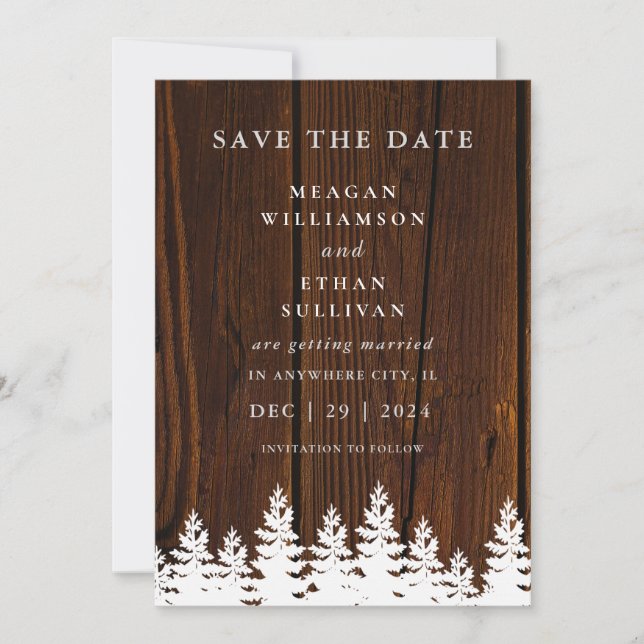 Rustikaler Holz Herbst Winter Hochzeit QR Code Save The Date (Vorderseite)