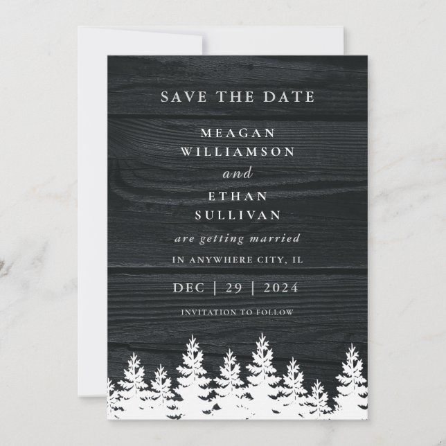 Rustikaler Holz Herbst Winter Hochzeit QR Code Save The Date (Vorderseite)