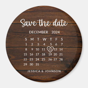 Rustikaler Holz-Kalender-Hochzeit Magnet zum 'Save