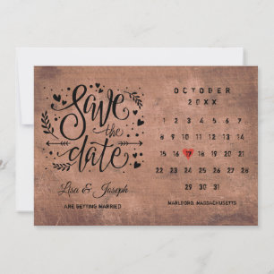 Rustikaler Holz Save-the-Date-Kalender Rotes Liebe Save The Date