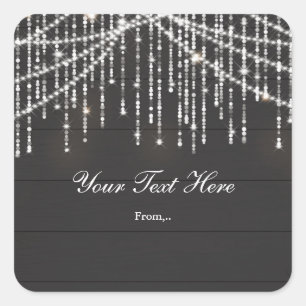 Rustikaler Holz- und Glam-Sparkling-Lichter Favor- Quadratischer Aufkleber