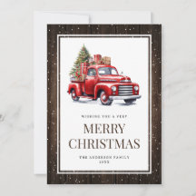 Rustikaler Holz-Wasserfarben-Rot-LKW-Weihnachtsbau