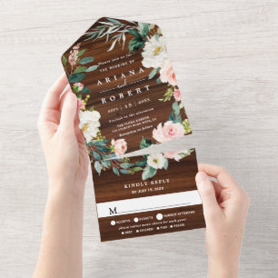 Rustikaler hölzerner Blumenkranz Hochzeit All In One Einladung