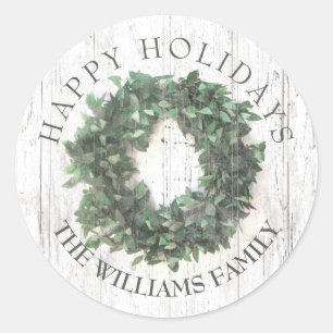 Rustikaler hölzerner grüner Wreath mit Monogramm Runder Aufkleber