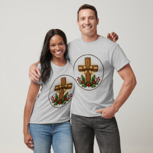 Rustikaler hölzerner Kreuz-Weihnachtsschmuck T-Shirt