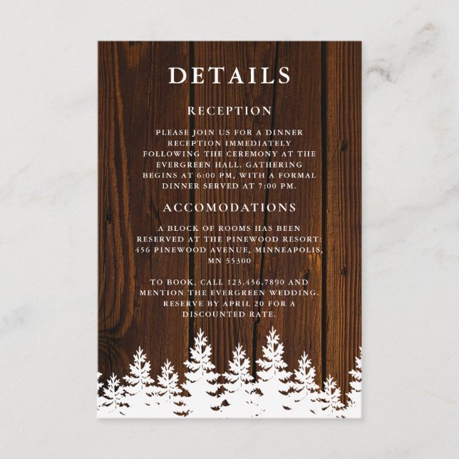 Rustikaler Holzfall Herbst Winter Hochzeit QR Code Begleitkarte (Vorderseite)