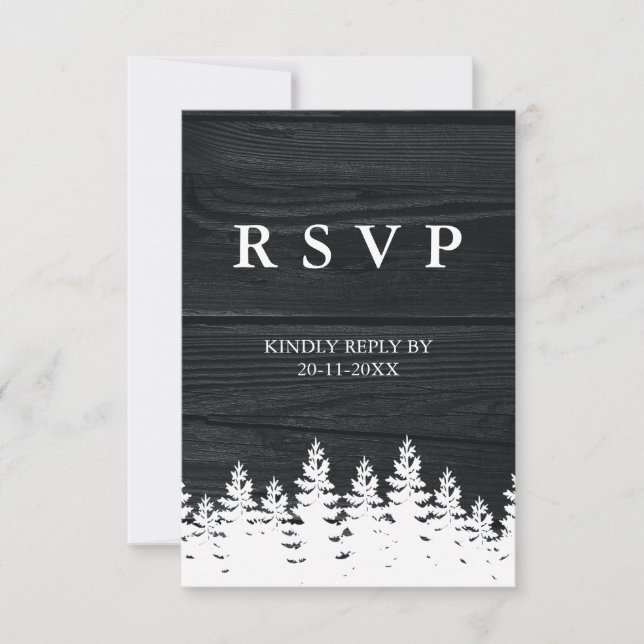 Rustikaler Holzfall Herbst Winter Hochzeit QR Code RSVP Karte (Vorderseite)