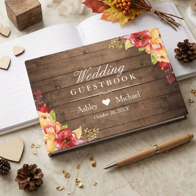 Rustikaler Holzherbst lässt Blumenhochzeit Gästebuch (Von Creator hochgeladen)