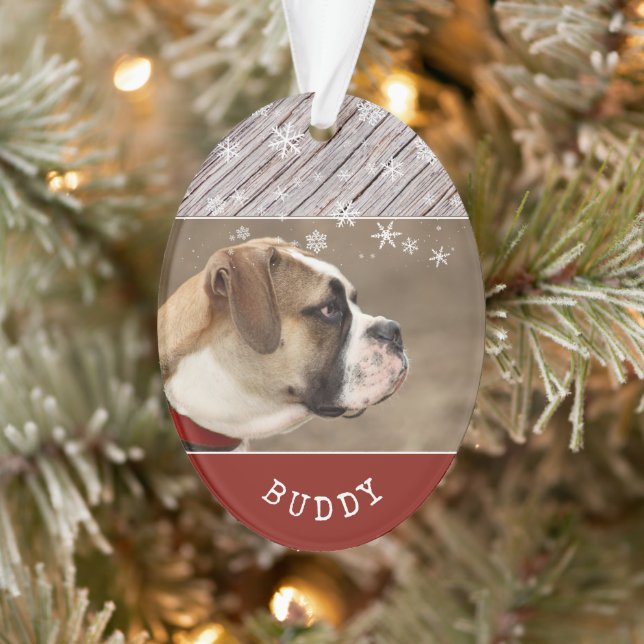 Rustikaler Holzhund Foto Holiday Keepake Ornament (Baum)