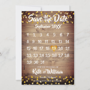 Rustikaler Holzkalender Gold Liebe Herz Save The Date
