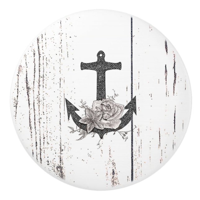 Rustikaler Holzküstenstrand Anker Vintage Blütenwe Keramikknauf (Vorderseite)