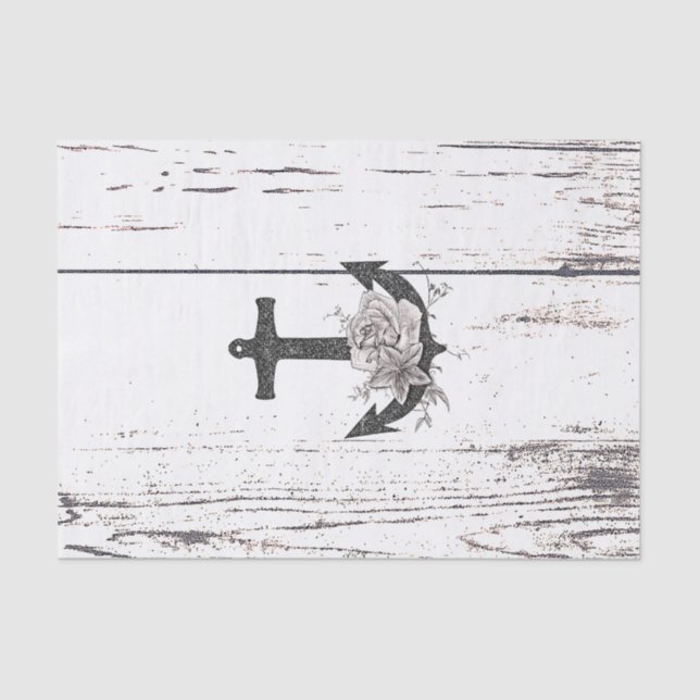 Rustikaler Holzküstenstrand Anker Vintage Blütenwe Seidenpapier (Vorderseite)