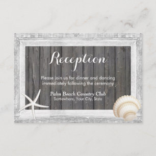 Rustikaler Holzrahmen Muschel Strand Hochzeitsempf Einladung