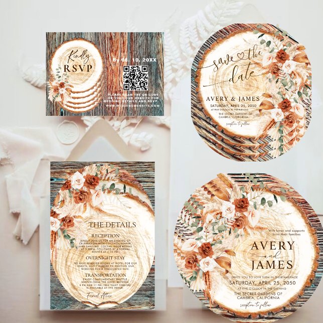 Rustikaler Holzring - Save-the-Date - Boho-Blumenf Einladung (Von Creator hochgeladen)