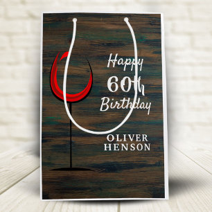 Rustikaler Holzroter Wein 60. Geburtstag Mittlere Geschenktüte