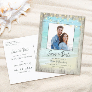 Rustikaler Holzstrand Save the Date Hochzeit Ankündigungspostkarte