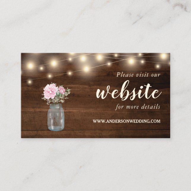 Rustikaler Holzstring Lights Blumenmason Jar Begleitkarte (Vorderseite)