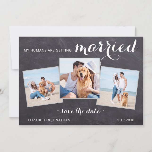 Rustikaler Hund Hochzeit Personalisiert 3 Foto Save The Date (Vorderseite)