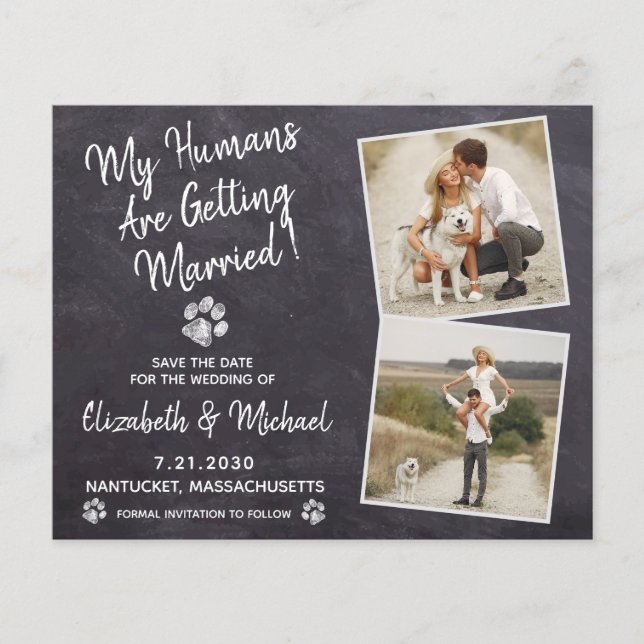 Rustikaler Hund Hochzeitbudget Save the Date Postk (Vorderseite)