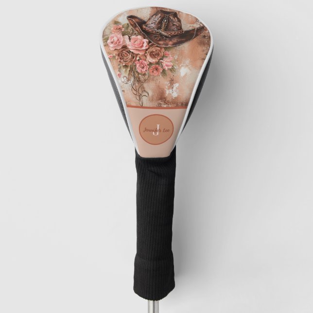 Rustikaler Hut Blush Rosa Blumen Personalisiert Golf Headcover (Vorderseite)