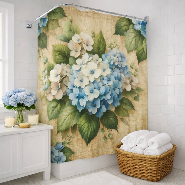 Rustikaler Hydrangeen-Badevorhang in Blau Duschvorhang (Von Creator hochgeladen)
