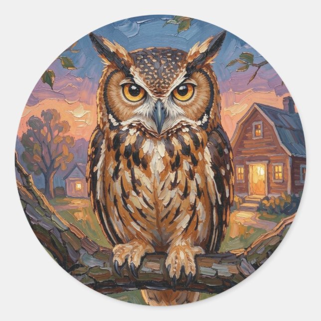 Rustikaler Impasto-Uhu  Runder Aufkleber (Vorderseite)