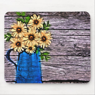 Rustikaler Impressionismus blaue Vase gelbe Sonnen Mousepad