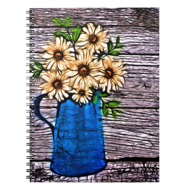 Rustikaler Impressionismus blaue Vase gelbe Sonnen Notizblock (Vorderseite)