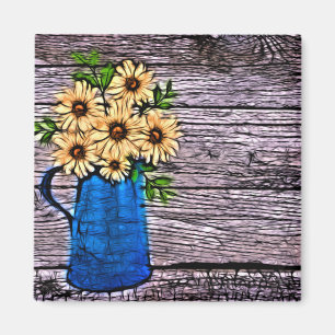 Rustikaler Impressionismus Blauer Vase Sommerdaisi Magnet