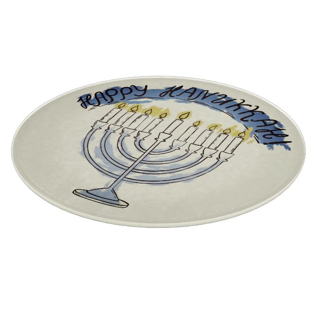 Rustikaler jüdischer Hiliday bemalt Hanukkah Menor Schneidebrett (Ecke)