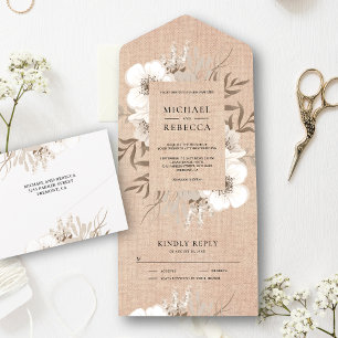 Rustikaler Jute Boho Elfenbein Blumenstrauß Hochze All In One Einladung